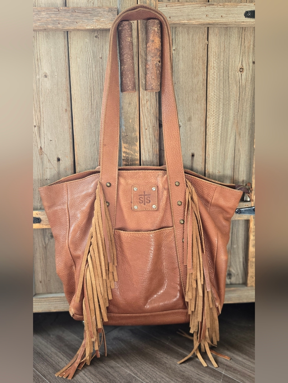 STS Ranchwear Fringe Leather Tote Bag  Western Boho Brown Carryall Boho Festival